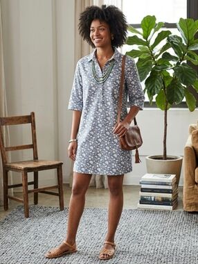 Faherty Dress Linen Blend Blue & White Floral Mini